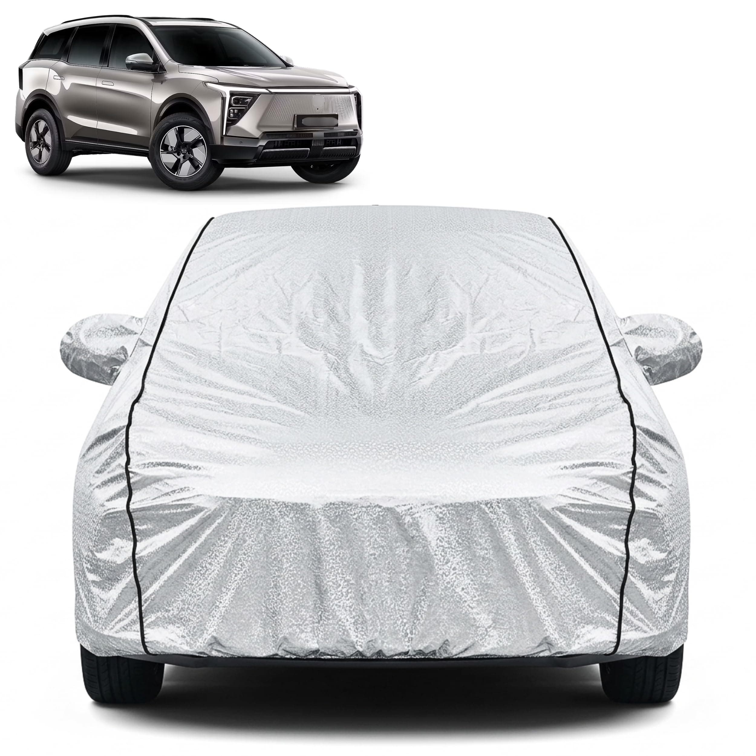 Waterproof Car Cover for Mahindra XEV 9S | Dustproof, UV Resistant & Scratch Protection | Soft Cotton Lining | Triple Stitched | Mirror Pockets & Elastic Fit | Silver
