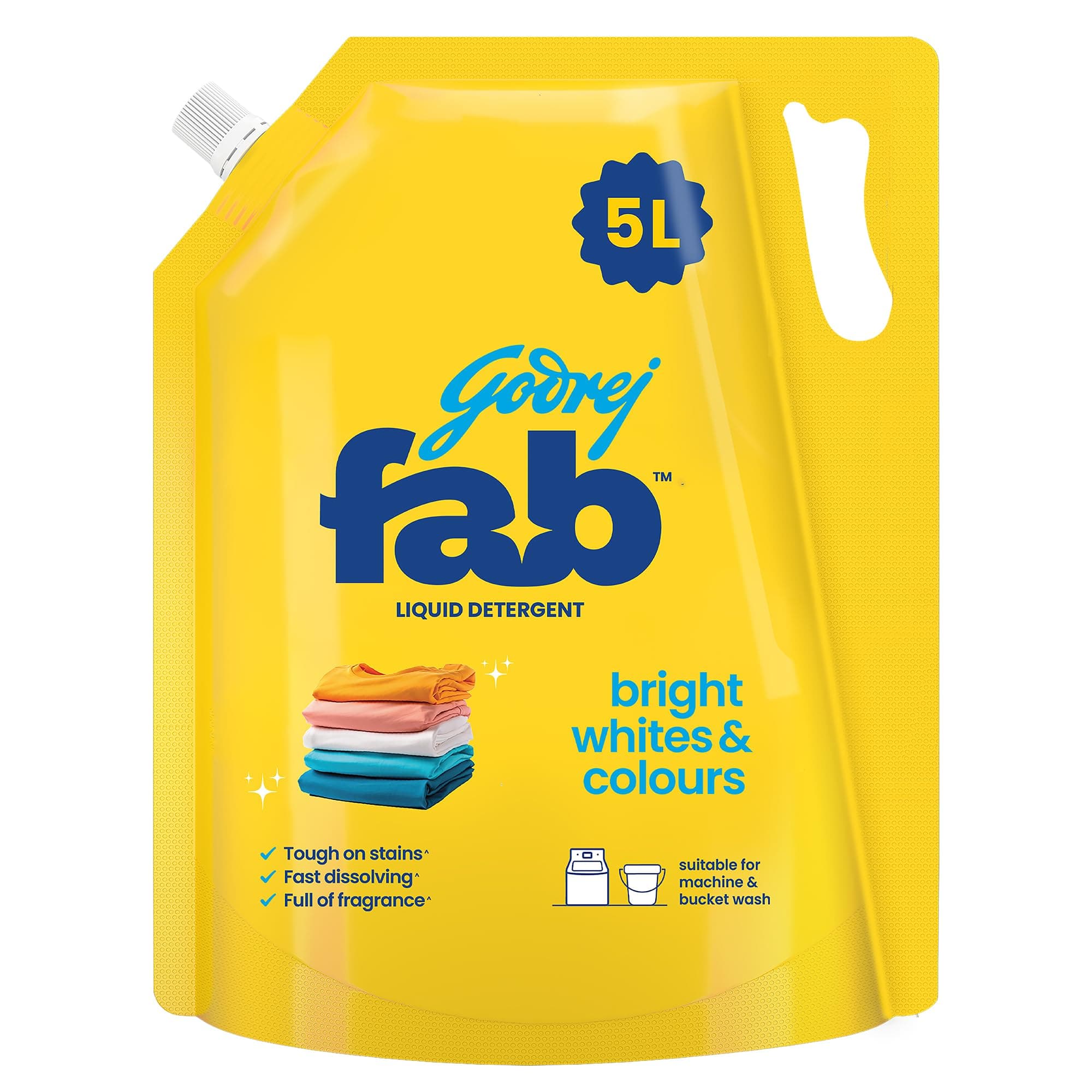 Godrej Fab Liquid Detergent Refill Pouch for Machine & Hand Wash - 5L