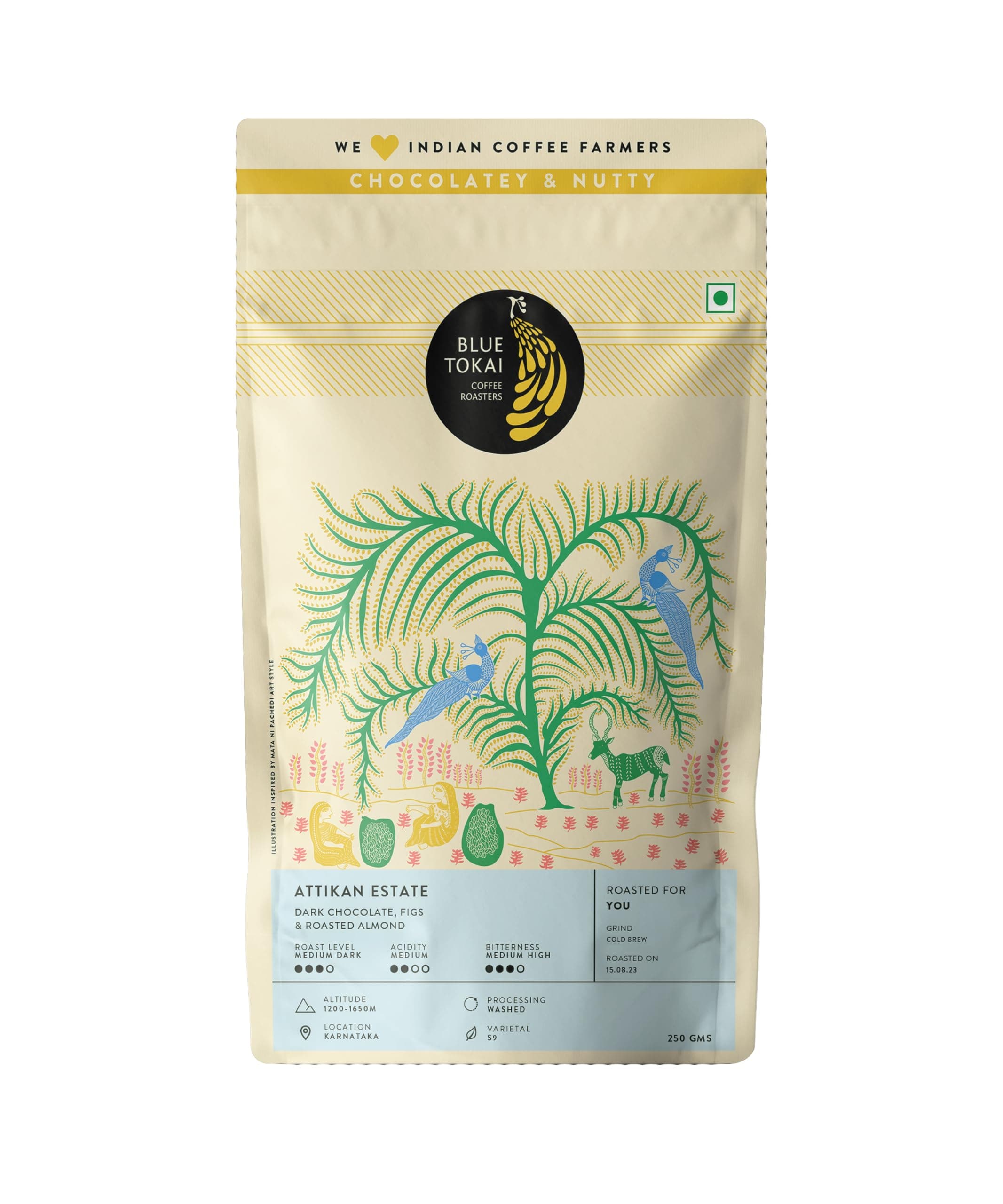 Blue Tokai Coffee Roasters Attikan Estate - Medium Dark Roast | French Press Coffee Grind 250g | Rich & Indulgent | 100% Arabica Beans | Specialty Coffee | Freshly Roasted Ground Coffee