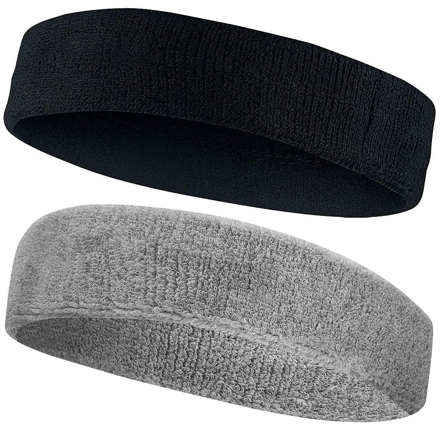 AMIFIT Sport Headband for Men and Women - Sports Headband for Workout & Running, Breathable, Non-Slip Sweat Head Bands for Long Hair, Pack of 2 (Black & Grey) | Breathable moisture wicking fabric, non-slip grip keeps hair and perspiration off the face while running or at gym