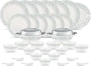 Diva by La Opala, Pearl Collection, Opal Glass Dinner Set 35 pcs, Silky Cluster, White