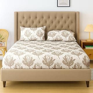 Swayam Cotton Blend Double Bedsheet with 2 Pillow Covers | Size 90 x 100 inch | 200 TC | Leaf Design | Soft Breathable Bed Sheet | Comfortable & Durable for Bedroom - Light Brown