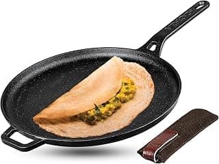 Vinod Legacy Pre-Seasoned Cast Iron Dosa Tawa - 28 cm | Dosa Kallu | Tawa for Roti, Uthappam & Naan Chapati Tawa | Gas & Oven Compatible | Naturally Non-Stick, 100% Pure & Toxin-Free | Made in India