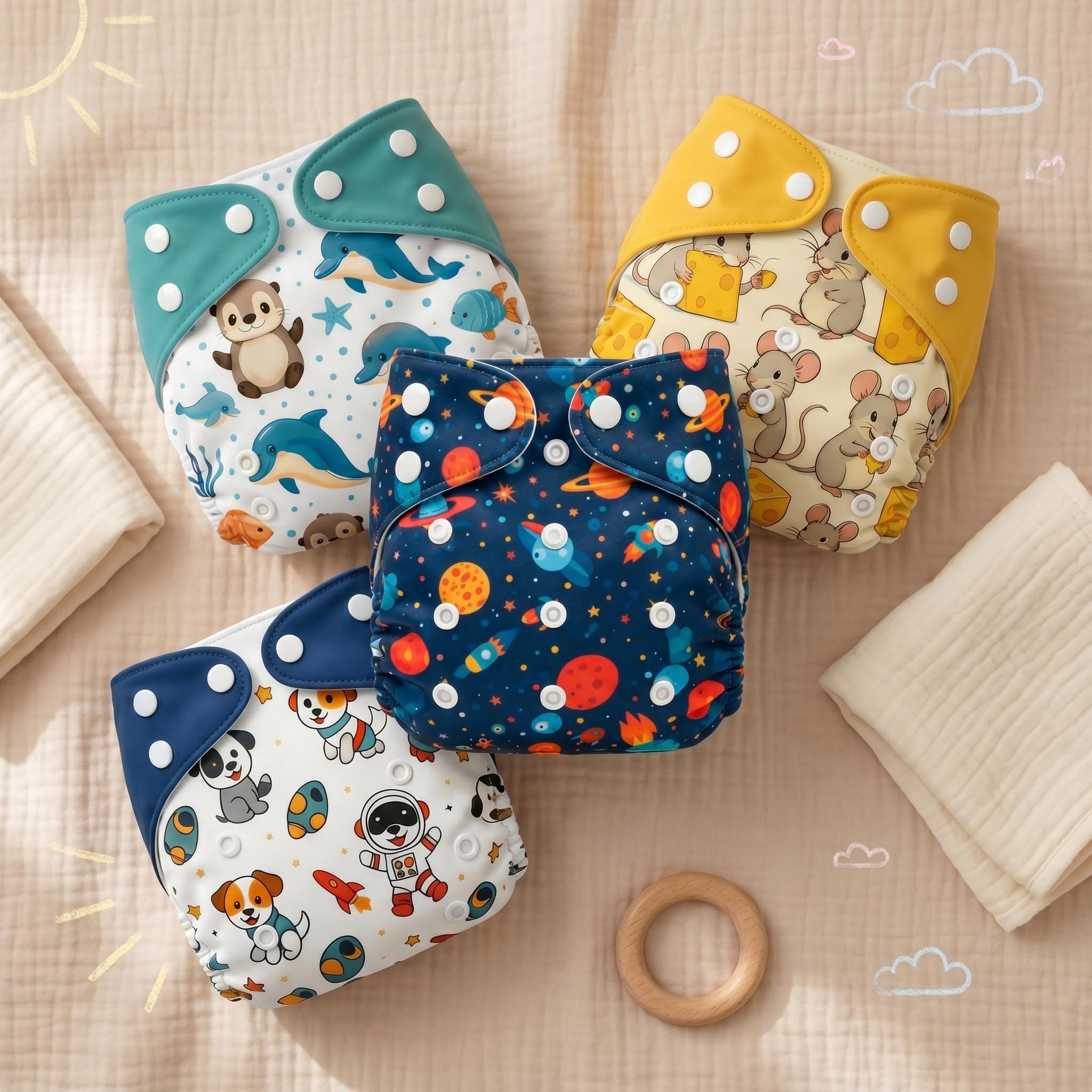 Blushbaby Premium Reusable Cloth Diaper for Babies (3 Months - 3 Years) | 4 Washable Diaper with 4 Insert Pad | Adjustable, Leak-Proof, rash free & Absorbent | Freesize Diaper (5-18kg)