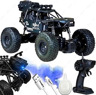 toyco® Alloy Rock Crawler - Rechargeable Remote Control Car Toy with LED Smoke Effect and Anti-Slip Tyres| 1:18 Scale | Off-Road RC 2WD Monster Truck Gift for Kids Boys and Girls Age 4-12+ (Black)