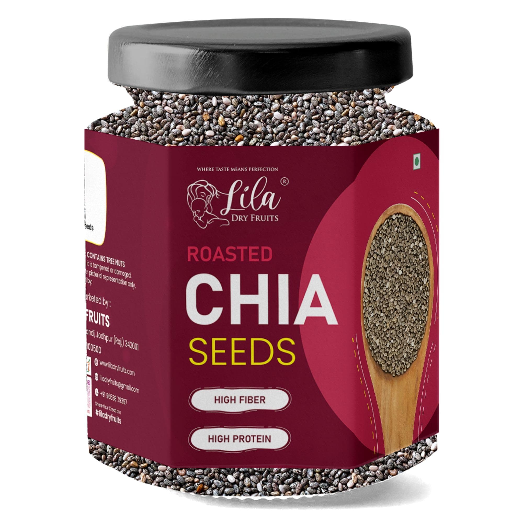 LILA DRY FRUITS Roasted Chia Seeds 250 Grams | Crunchy Healthy Seed for Smoothies Salads Baking | Plant Based Nutrition Super Seeds for Daily Use Perfect for Gifting