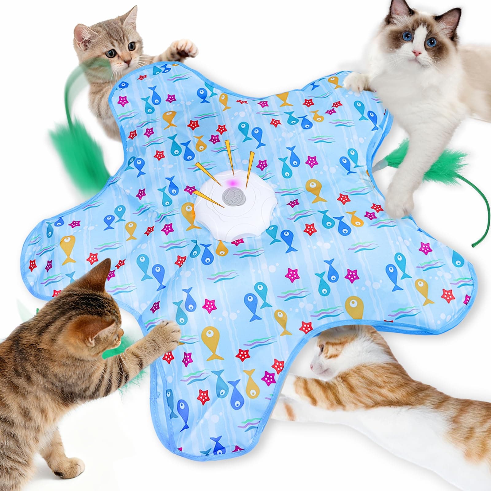 FIVAVA Cat Toy Self-Employment, Interactive Cat Toy, Electric, Rechargeable Toy for Cats with 3 Interchangeable Feathers