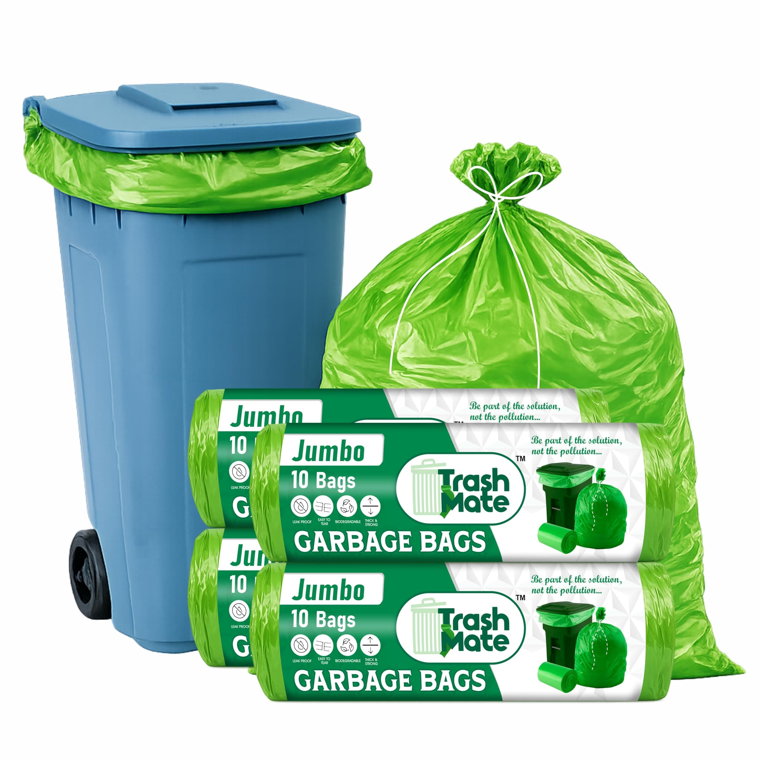 Jumbo Garbage Bags | Heavy Duty (XXL) Size 36 X 48 Inches | Capacity 120 Liters | 91x122cm | Biodegradable Dustbin Bag, Trash Bag Green | strong & leak proof with Easy Tie-Thread (40 bags (Bio jumbo))