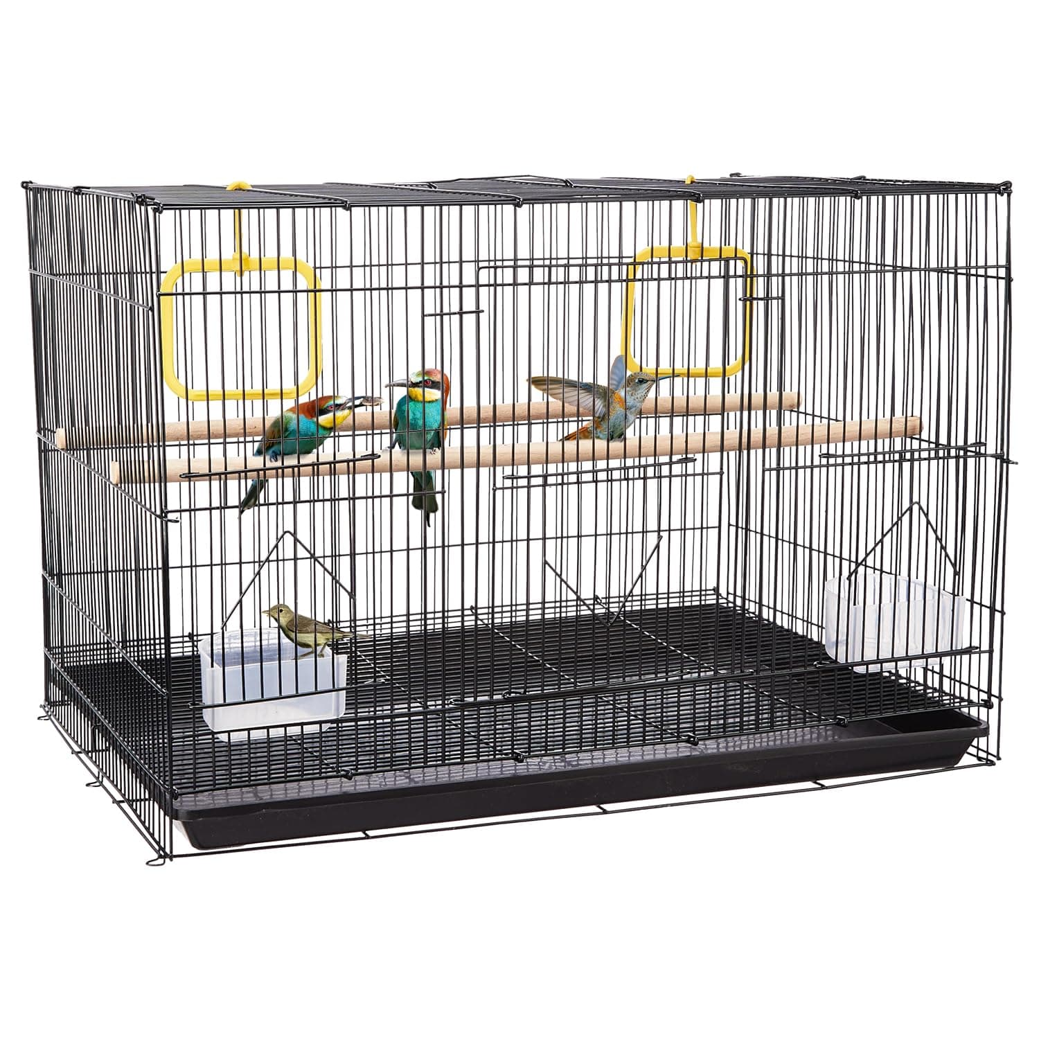 Amazon Basics Metal Bird Cage with 2 Gates|24 Inch|Ideal for Lovebirds, Parrots, Parakeets, Budgies and Cockatiels|Water Feeder,Seed Feeder,Wooden Perches,Bird Swings &Detachable Tray, Medium, Small