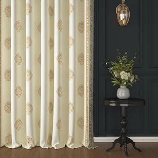 Story@Home Cotton Curtain | Door Curtains 7 Feet Long Set of 2 | Motif Printed | Bohemian Curtain | Room Darkening Curtains for Living Room | (116 X 215 Cm, Mustard Yellow & Beige)