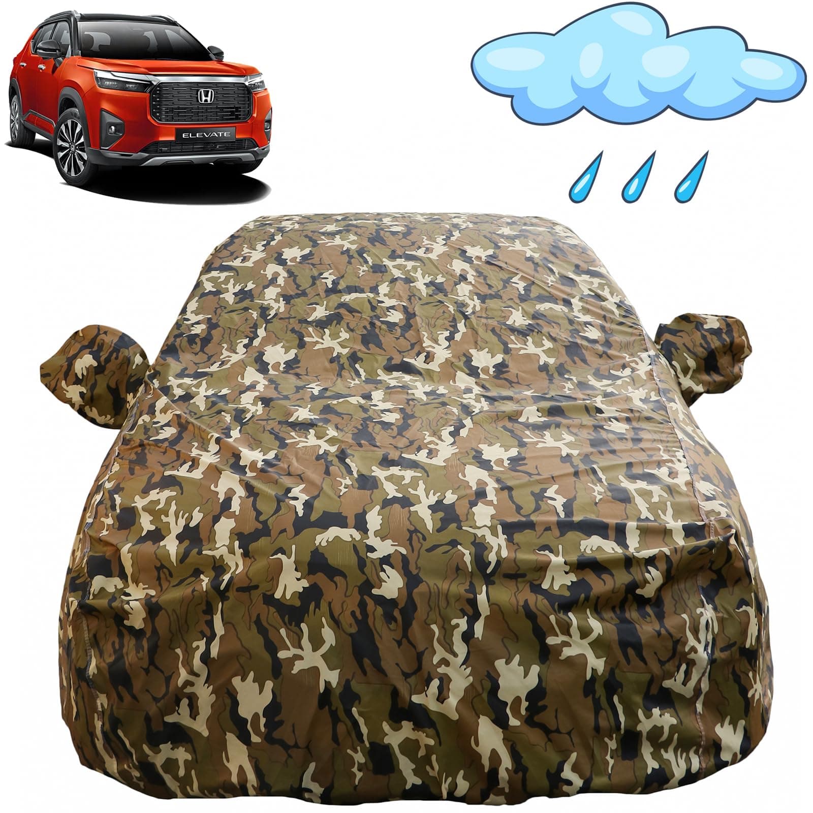 Autofact Waterproof Car Body Cover Compatible with Honda Elevate with Mirror Pockets (Camouflage Design)