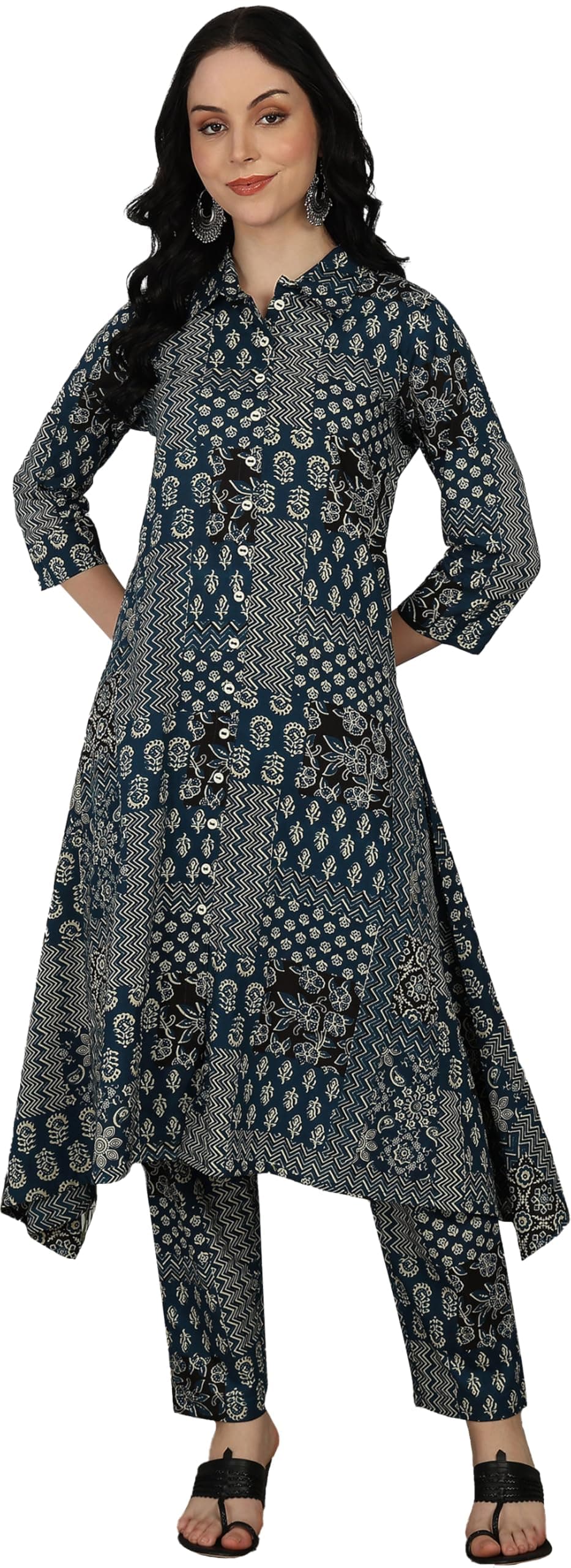 Yash Gallery Women’s Cambric Cotton Multi Printed A-Line Kurta with Pant Set