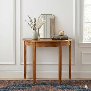 Contemporary Sheesham Wood Half Moon Bedside Table for Bedroom & Office (Teak) (76x39x71 cm)
