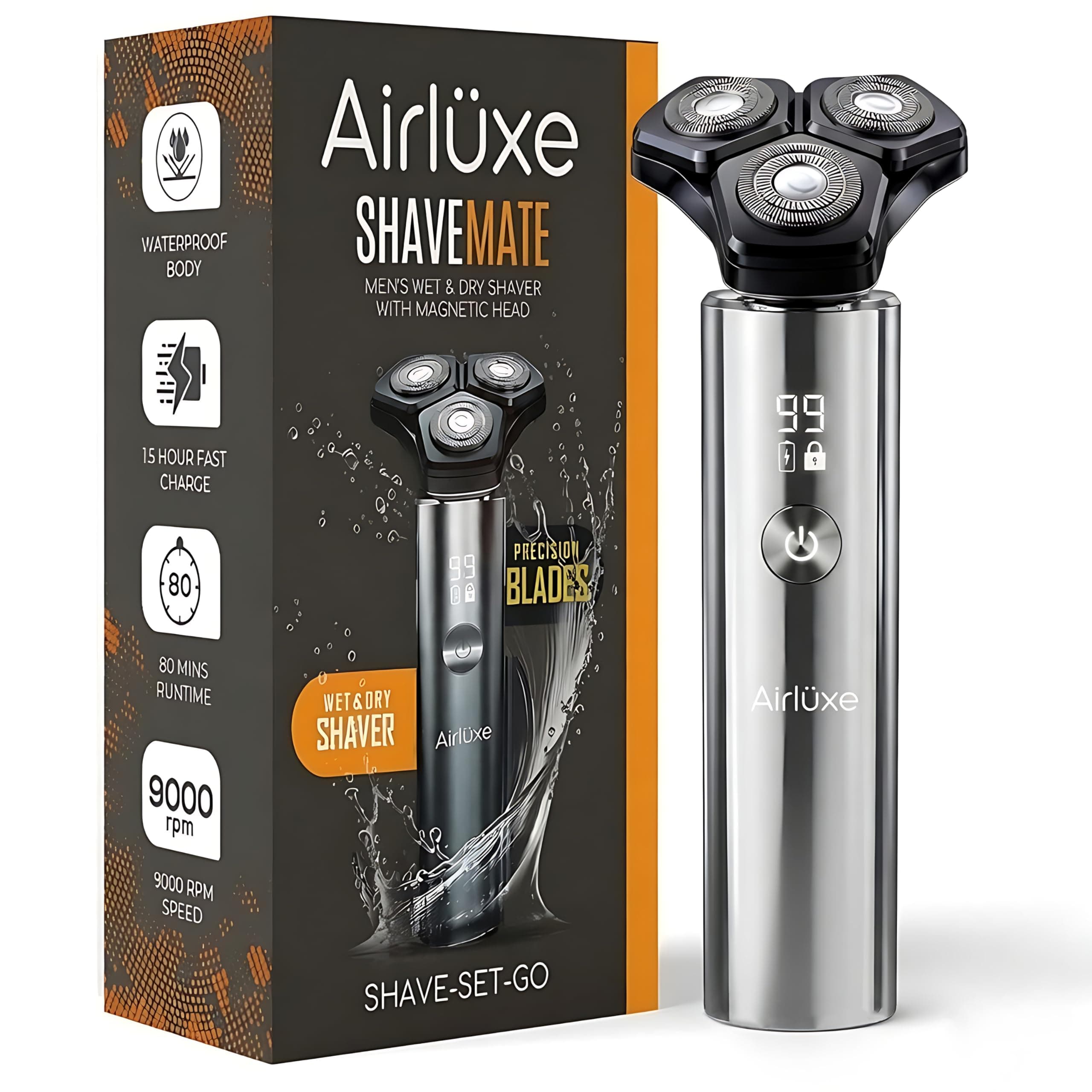 Airluxe ShaveMate Electric Shaver for men use with or without foam Rechargeable Beard Razor Machine for Clean Shaving Professional Grooming 1 year replacement warranty