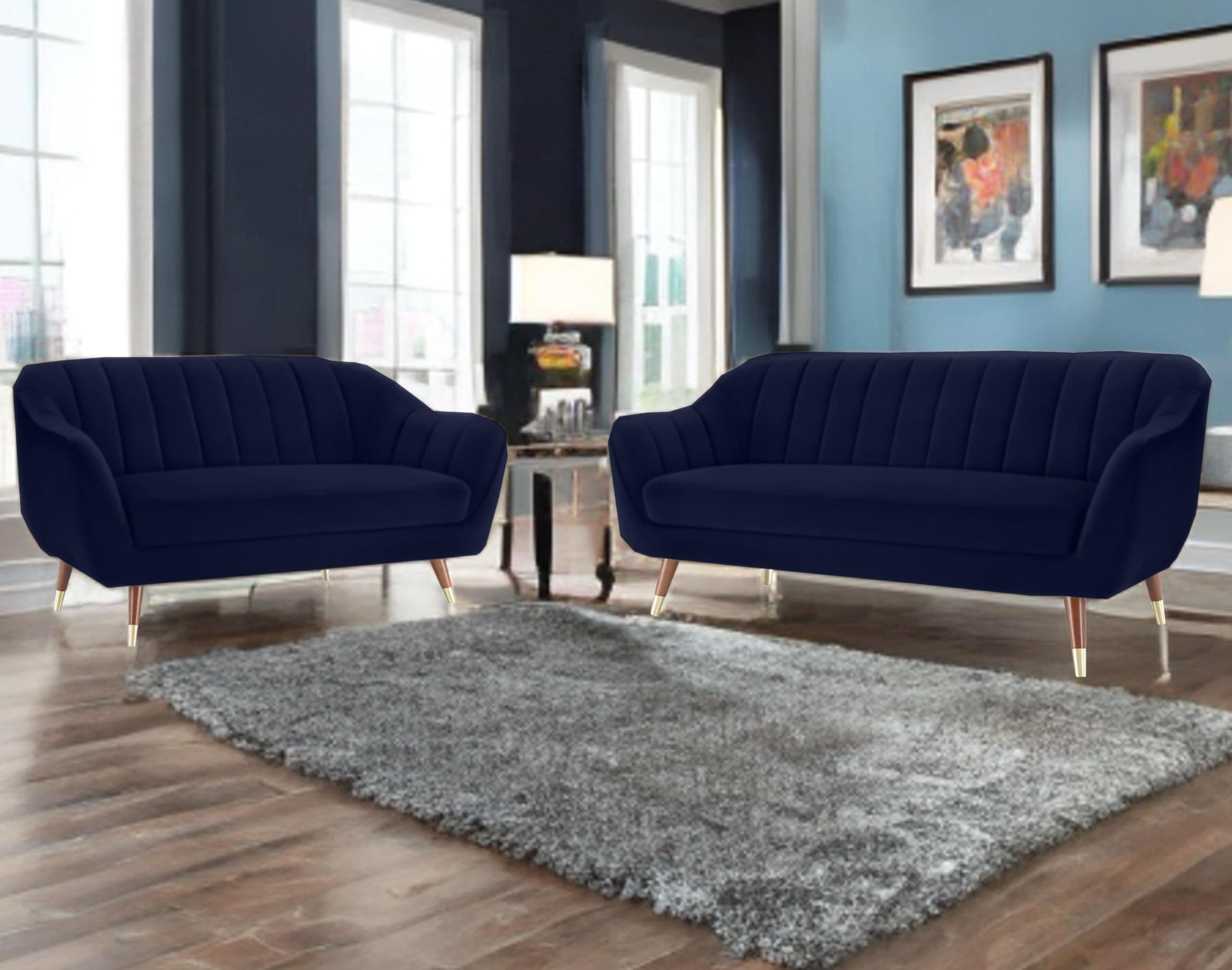 AMATA Marino Solid Wood 3+2 Seater Suede Velvet Fabric Sofa Set with Two Cushions Perfect for Home Office Guests Living Room (04 Royal Blue, 3+2 Seater)(03 Year Warranty)