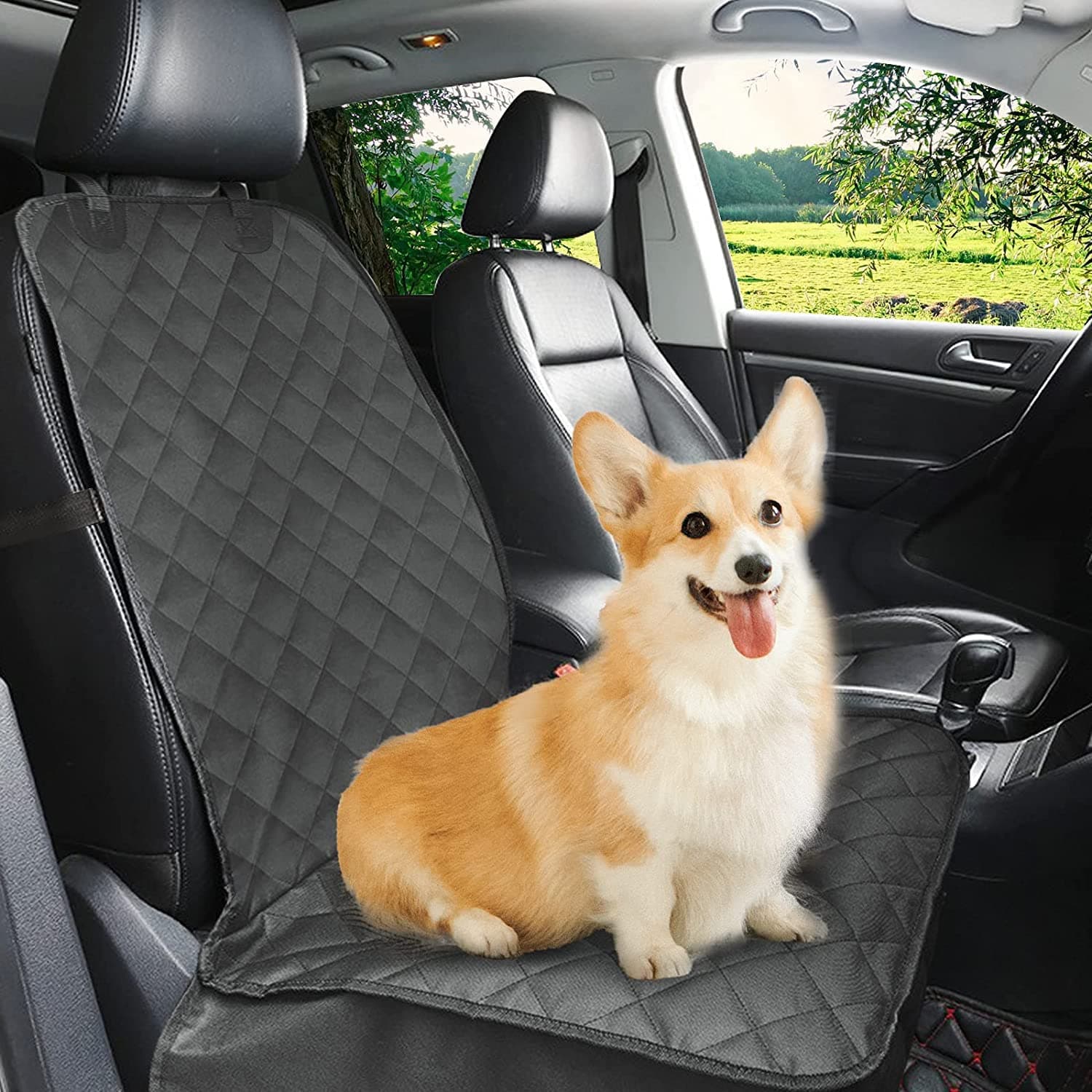 AMICA Dog Car Front Seat Cover, Waterproof Pet Car Seat Protector, 600D Heavy Duty Scratch Proof Durable Oxford Fabric for Cars Trucks and SUVs (Single, Black)