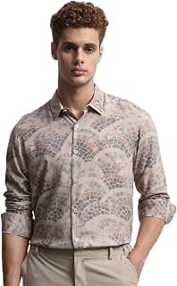 MUFTI Men Shirt | Slim Fit Spread Collar Geometric Print Design | 100% Viscose Fabric & Convertible Roll-Tab Sleeves for Smart Casual