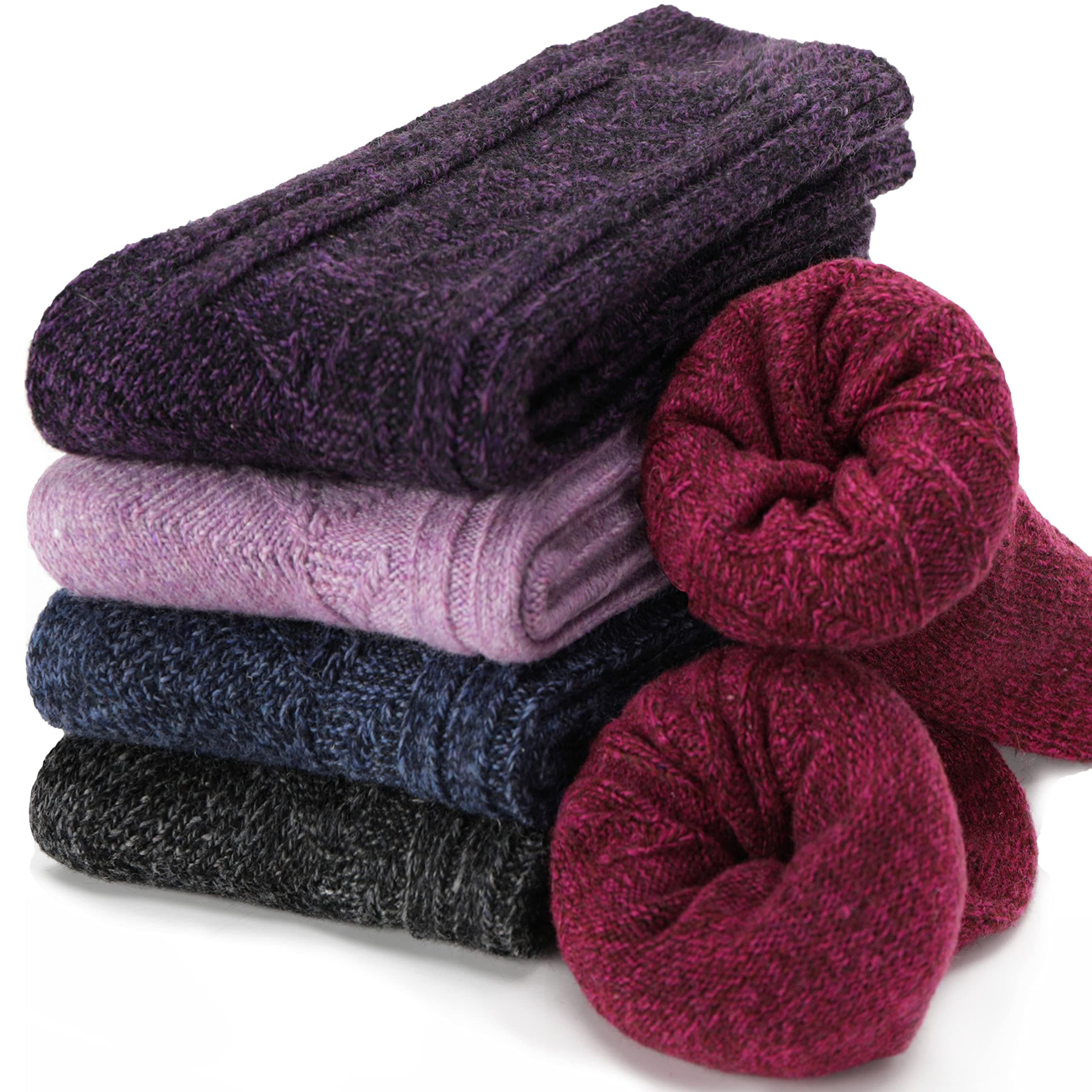 EBMORE Women's Fashion Soft Printed Wool Warm Winter Thick Socks - 5 Pack