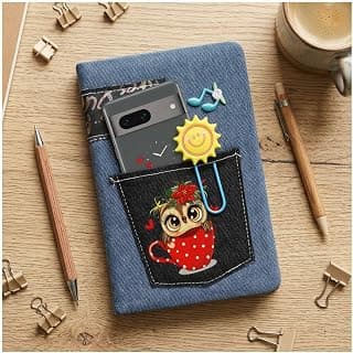 COI Cute Denim Notebook Diary Hard Bound with Front Pocket & Sun Bookmark, A5 156 Ruled Pages 70 GSM Bleed Free Paper, Journal for Girls Women, Daily Planner for School College Office Travel Gift