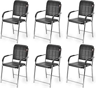 Office Chair Visitor Chair with arm Rest with Steel Frame and Cushioned seat Back, Chair Without Wheels Holds up to 110 kg Heavy Design (4, Black, Standard)