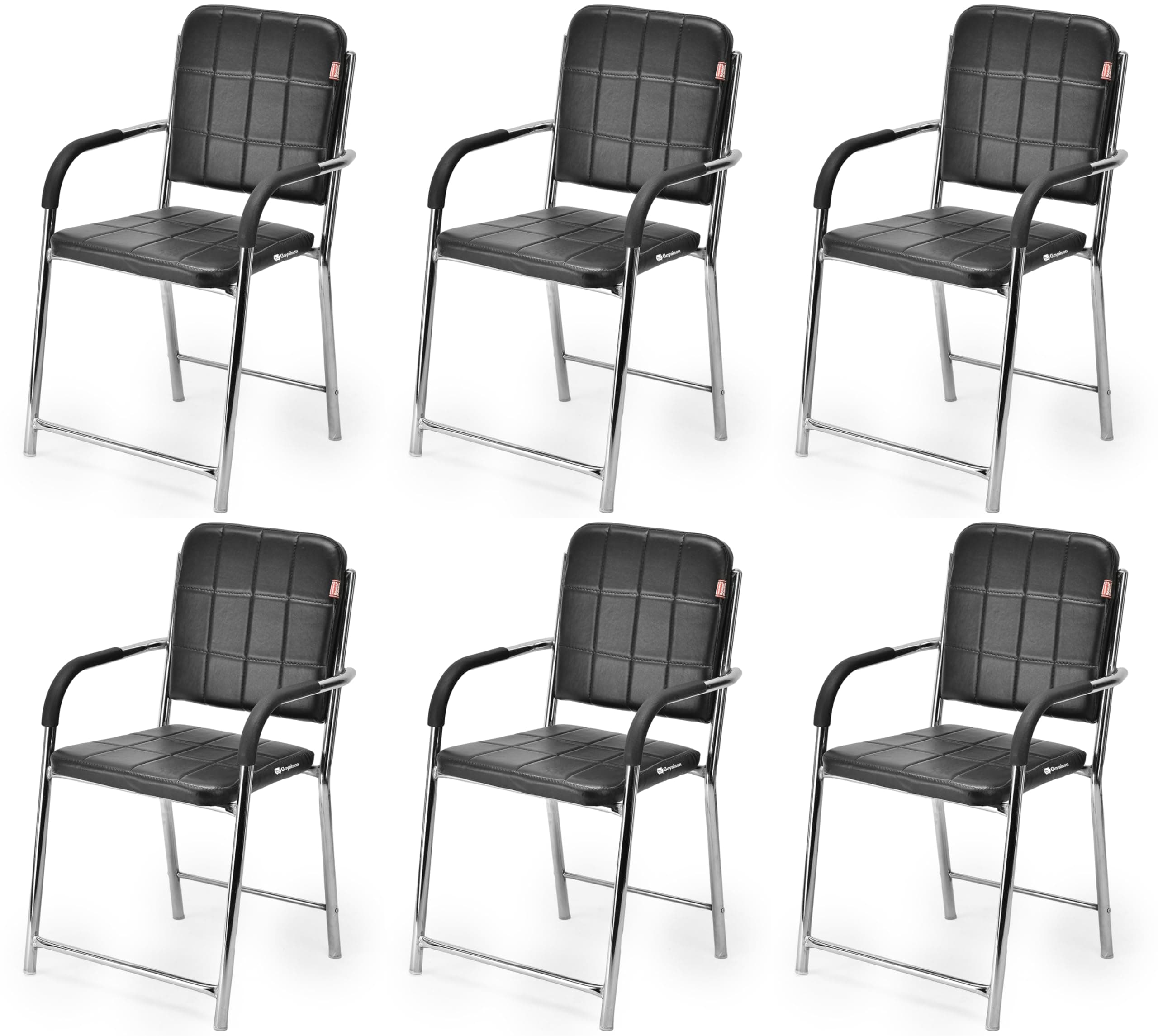 RATISON Office Chair Office Visitor Chair with arm Rest with Steel Frame and Cushioned seat Back, Chair Without Wheels Holds up to 110 kg Heavy Design (6, Black, Standard)