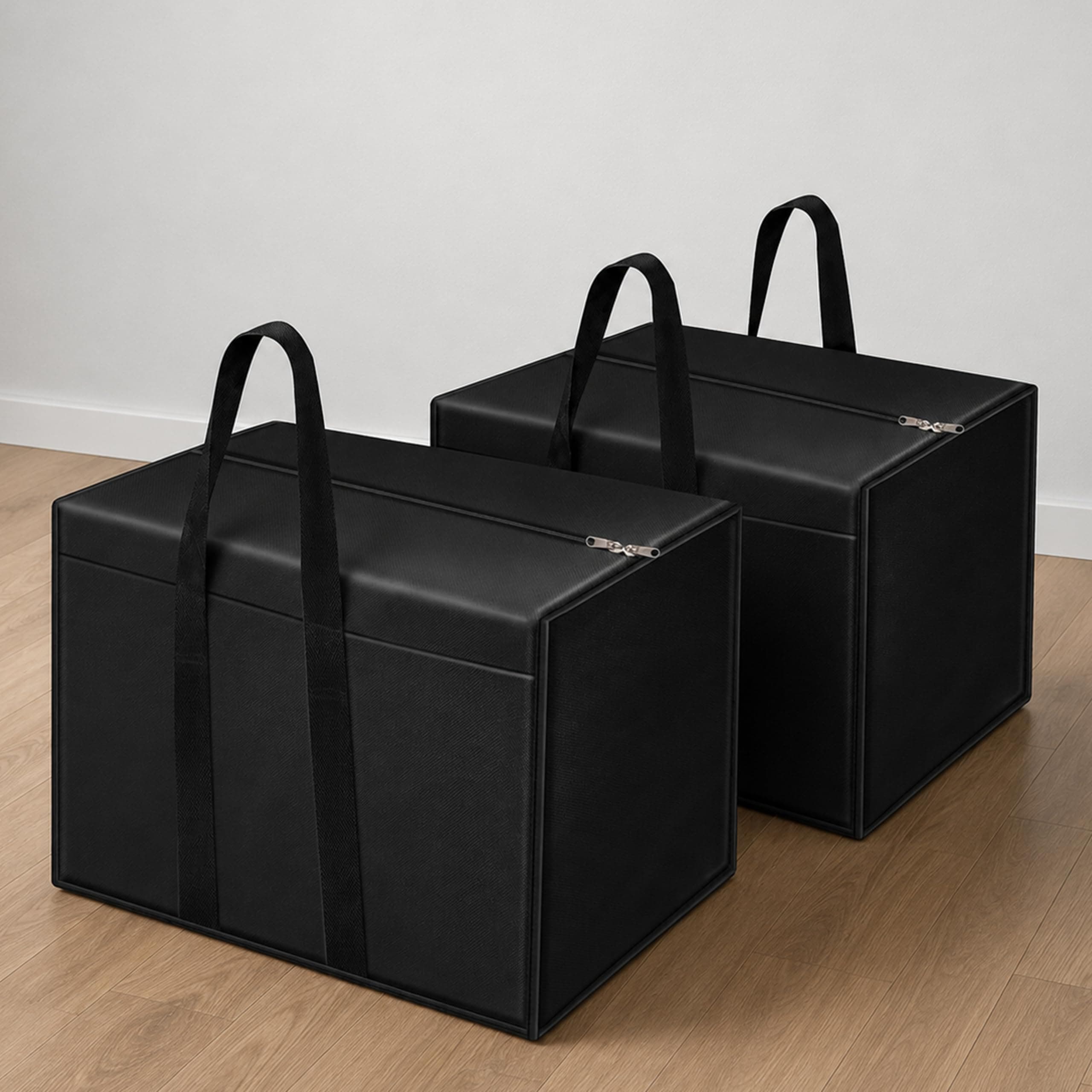 Amazon Basics Large Underbed Storage Bags – Set of 2, Durable Polyester Organizer for Clothes & Blankets, Dust-Proof, (Black, 54 x 46 x 28 cm), 92L Each