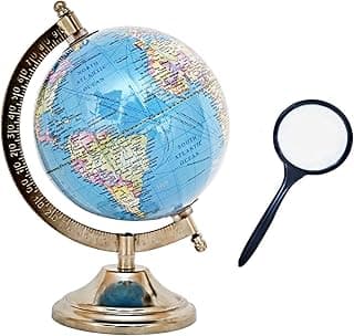 HVP Educational Globe 8 Inch Height, 5 Inch Diameter with Magnifying Glass | Rotating World Globe with Steel Finish Arc and Base | World Globe | Globe for Kids Learning, Students, Home Decor, Office Desk etc