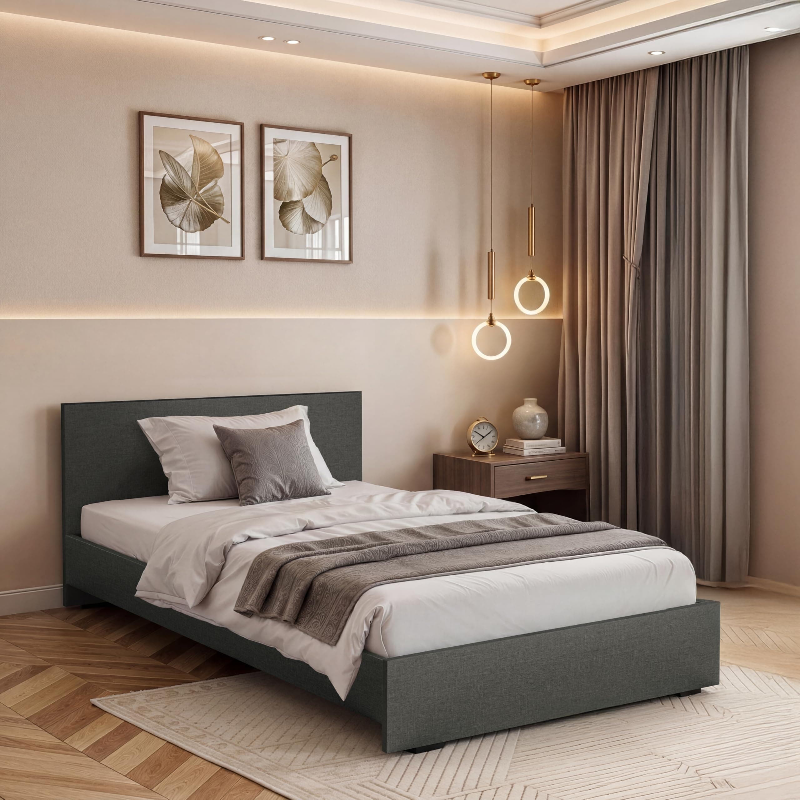 ABOUT SPACE Bed - (80 x 38 inches) Single Bed Without Storage | Engineered Wooden Bed Frame with Airflow & MDF Support Board for Mattress | 1-Year Warranty Cot for Bedroom - Brila Weave(Linen Grey)
