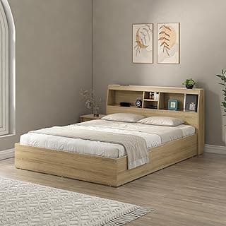 Spacewood Storiva Bed |King Size (78 X 72) Engineered Wood Bed with Box Type Storage | Shelfs in Headboard | 3 Year Warranty | Modern Design |Engineered Wood | Santana Oak
