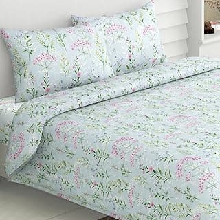 haus & kinder Bedsheet,100% Cotton Double Bed Sheet, 186 TC Pure Cotton Bedsheet for Queen Size Bed, with 2 Pillow Covers, (100 x 90 Inches) - Elegant Blooms