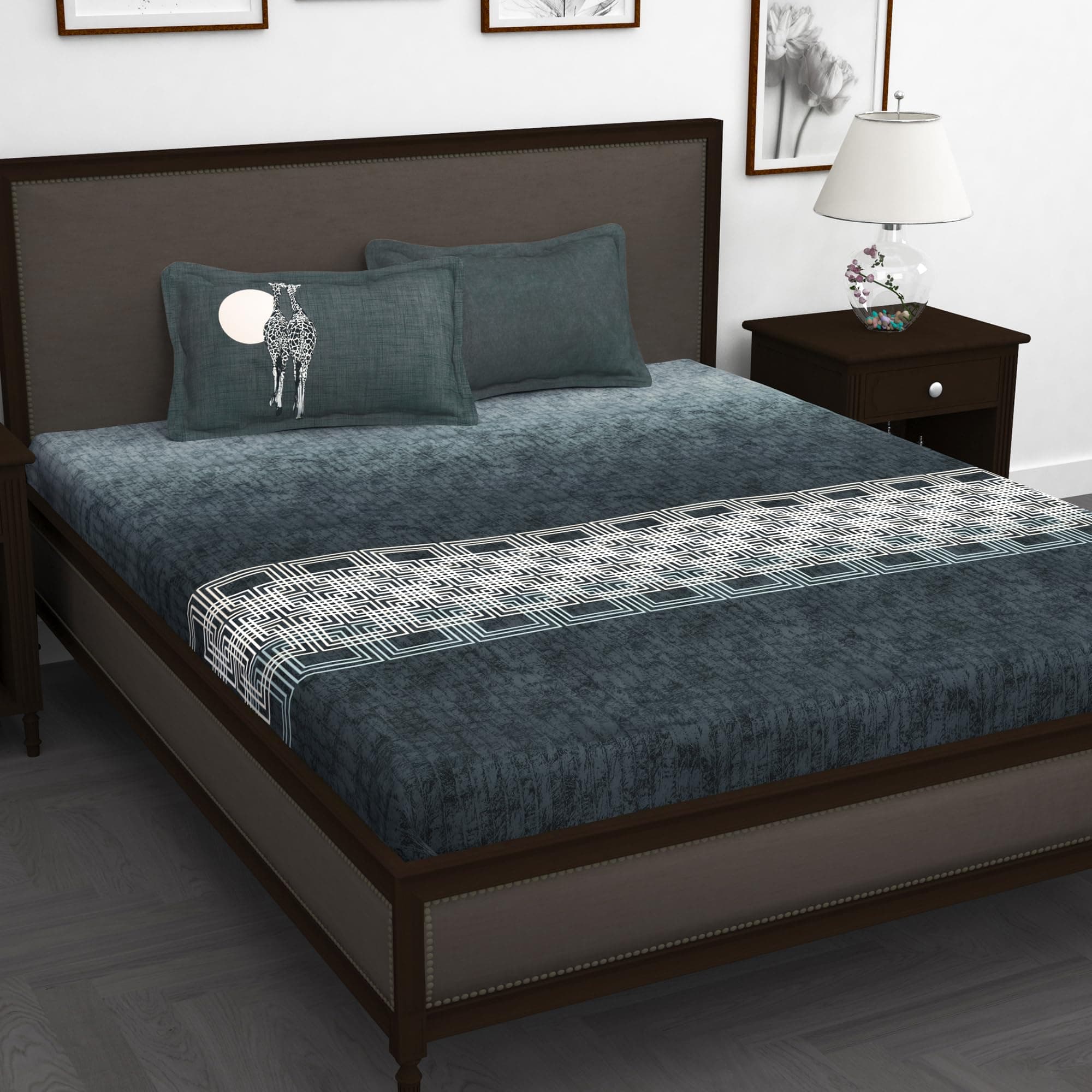 Story@Home 260TC Bedsheet for King Size Bed | Cotton Bedsheet | Abstract King Size Bed Sheet Cotton with 2 Pillow Covers (270 X 270 Cm, Grey) | Perfect for Diwali Gifting/Festive Gifting