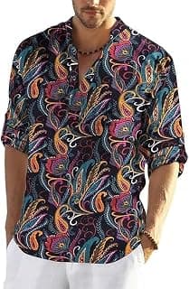 Bellstone Men's Cotton Blend Solid Regular Fit Full Sleeve Short Kurta | Men's Trendy Short Kurta | Stylish Casual Lightweight Summer Kurta for Daily and Occasion Use