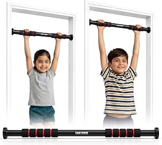 Kidsmate Hanging Rod and Pull Up Bar for Kids | Exercise Rod for Kids & Adults | 100 Kg Capacity | Stretching Bar for Growth, Posture & Exercise | No Drill Installation with Safety Lock - Black