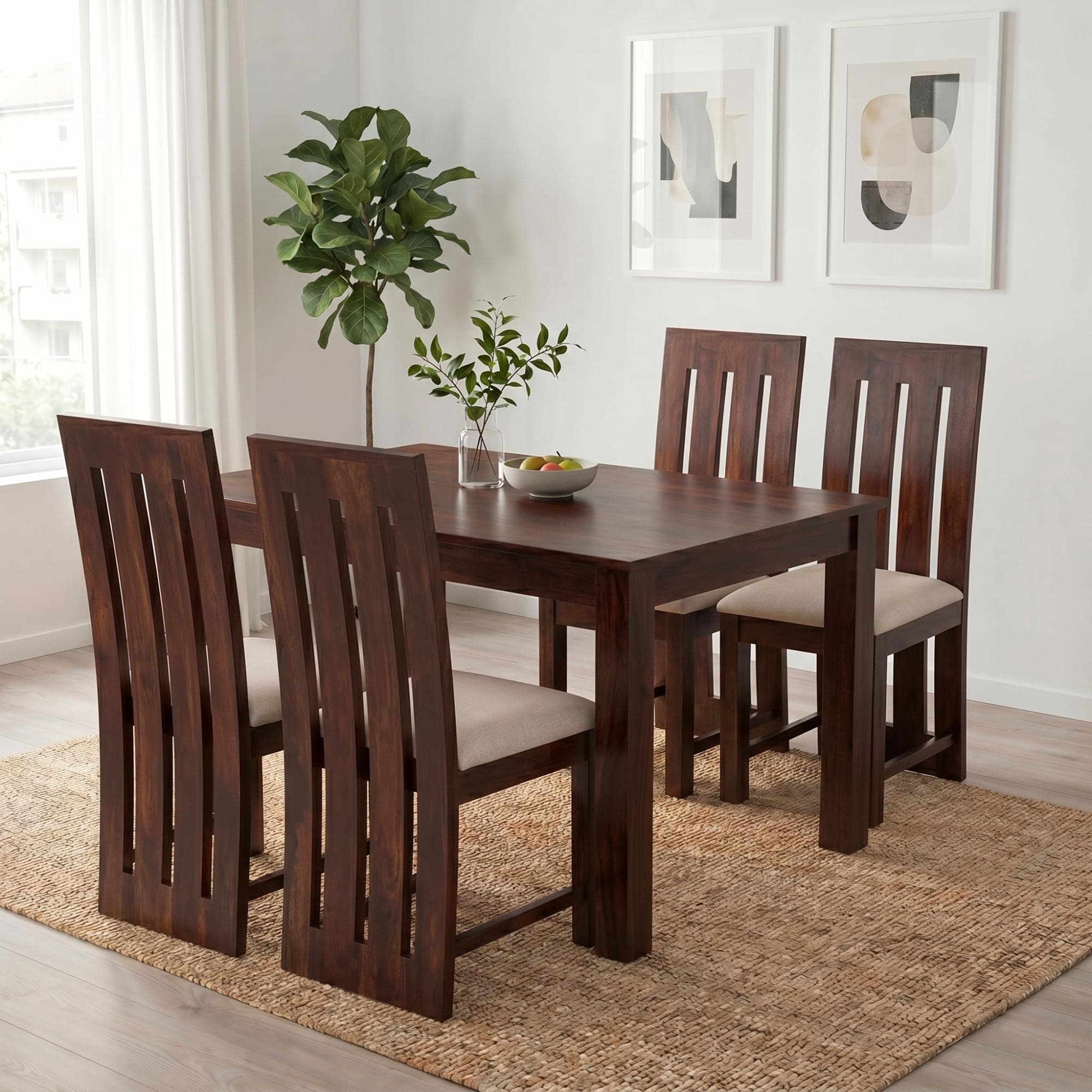 SONA ART & CRAFTS Poster Solid Sheesham Wood Dining Table Set of 4 Seater Dinner Dinning Table with 4 Cushioned Chair for Dining Furniture for Living Room Home Hotel and Office (Walnut Teak)