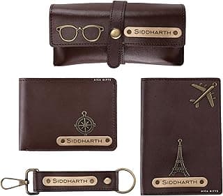 AICA Personalised Gift for Man Custom Name Wallet Accessories Combo Set for Husband Boyfriend Father (Darkbrown)
