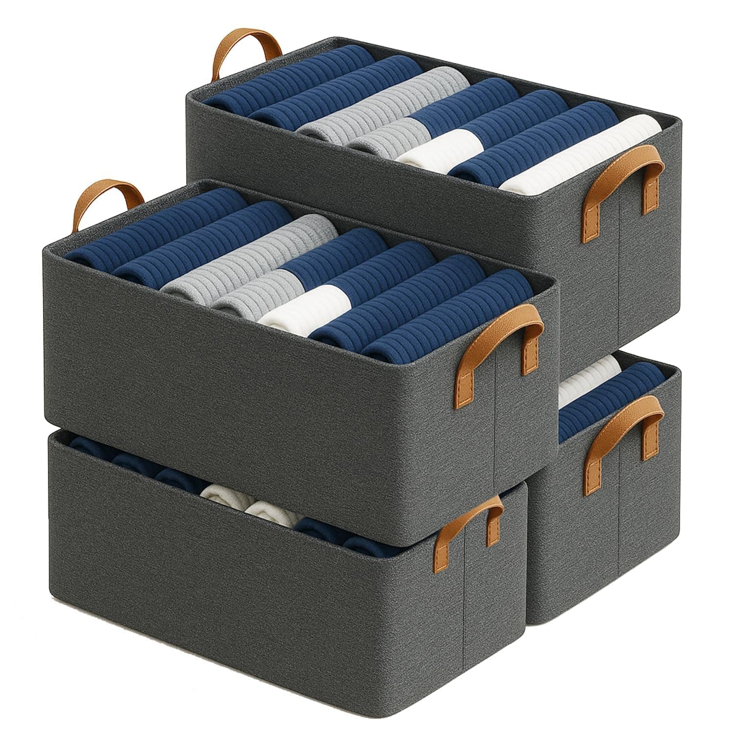 SHOPOPOYE Storage Box and Organiser for Clothes | Cloth Organizer for Storage | Clothes Wardrobe Organizer for Storage | Fits in Small Closet & Room Corner | Pack of 4, Grey