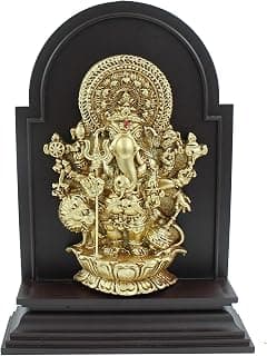 Fiber / Resin Sri Shubha Drishti Ganapathi Idol, 6x4 inch, Gold, Brown, 1 Piece