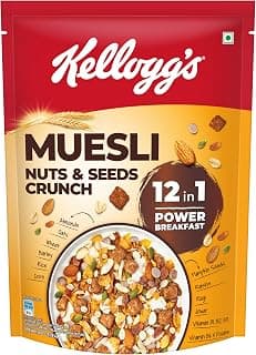 Kellogg’s Muesli Nuts & Seeds Crunch 500g | 12-in-1 Power Breakfast | No Maida | High in Fiber| India’s No. 1 Muesli| 500g
