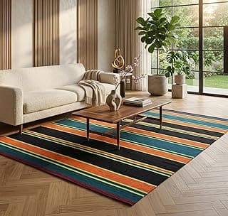 BSB HOME Modern Striped Area Rug – Vibrant Multicolor Living Room Carpet, Soft Plush Floor Mat, Contemporary Home Décor Accent, Durable Non-Slip, 8.6 x 5.8 ft (262 x 177 cm) (Multicolor)