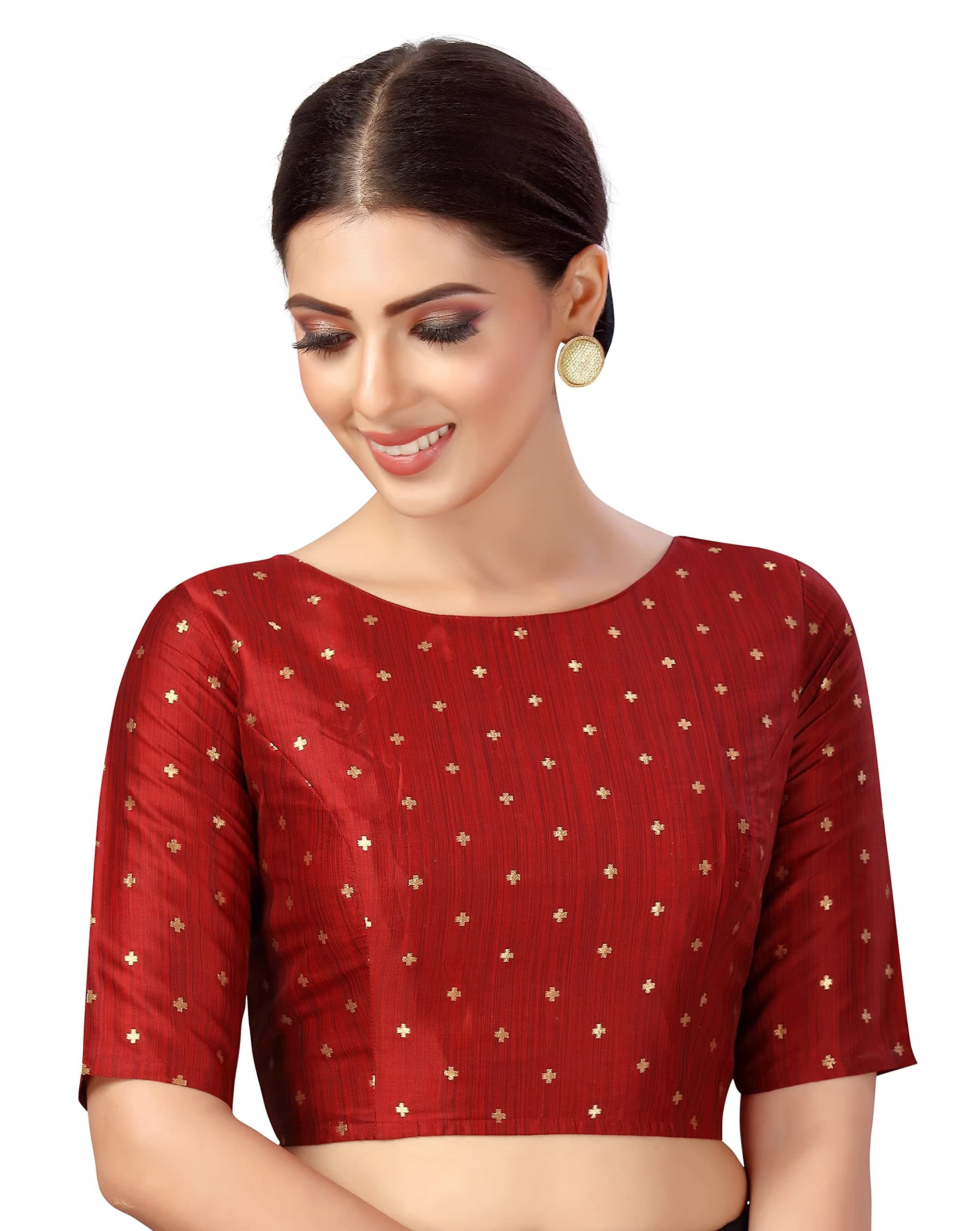 Studio Shringaar Women Cotton Silk Silky Brocade Readymade Elbow Length Sleeves Saree Blouse Choli