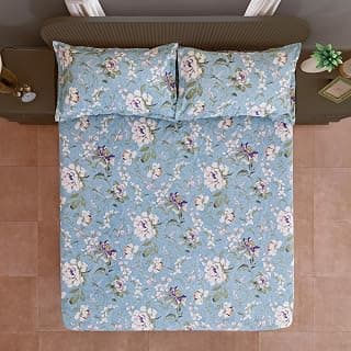 Swayam Roto Cotton Double Bedsheet with 2 Pillow Covers | 144 TC Soft Breathable Bed Sheet | Floral Printed | Size 90 x 100 inch | Comfortable & Durable for Bedroom - Blue