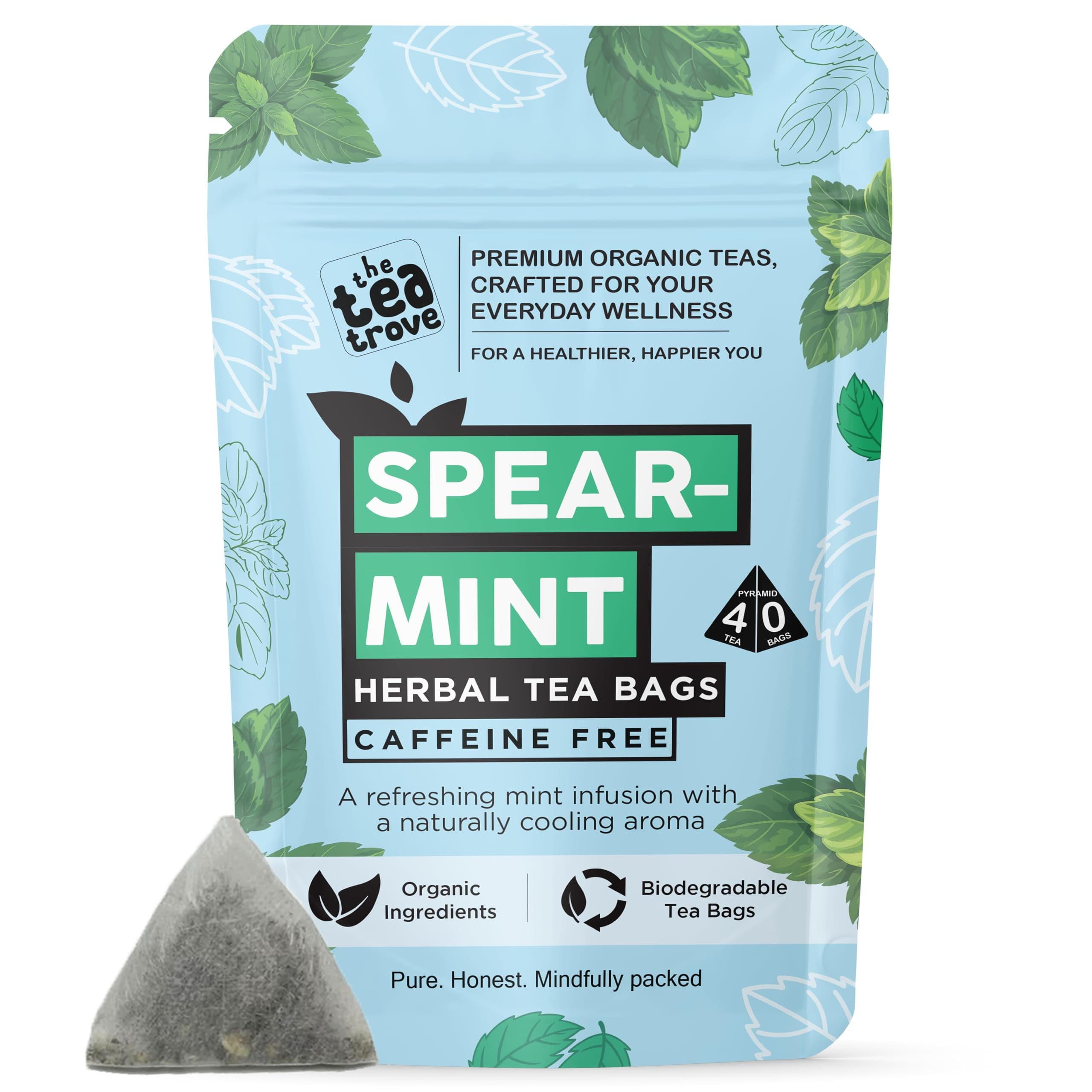 the tea trove Organic Spearmint Herbal Tea Bags - 40 Eco-Friendly Tea Bags (Pack Of 1), 0.04 Kg