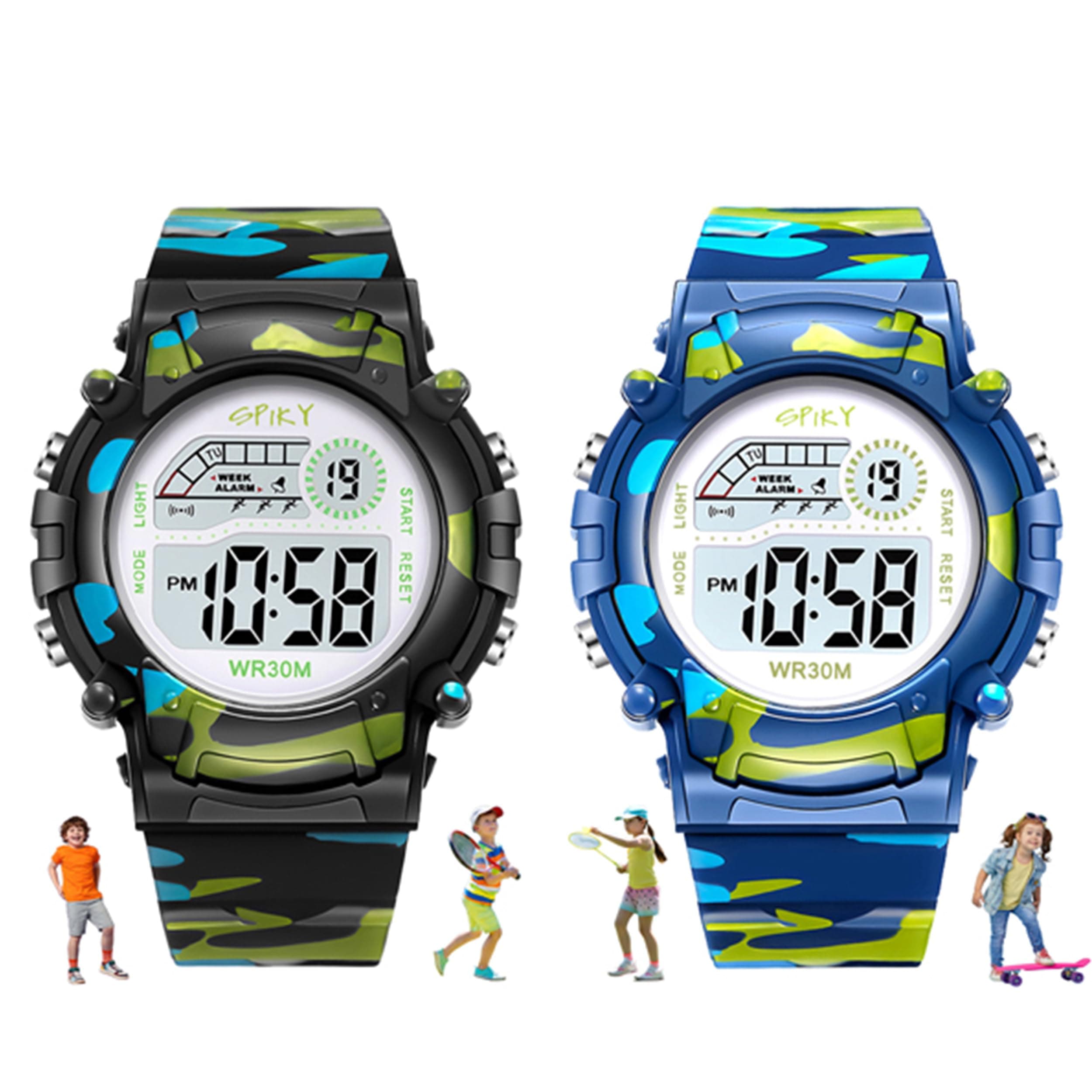 SPIKY Round Digital Sports Watch for Kids | Military, Camouflage Design | Multifunctional & Luminous Display | Water Resistant | Best Birthday Gift Wrist Watches for Boys & Girls | Age 2-14 yrs