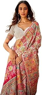 MADHUHANSH Women's Cotton Patola Saree with Unstitched Blouse Piece and Floral Pattern | Readymade Blouse with Saree Set | Daily Wear Saree | Saree for Farewell