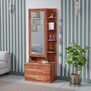 Krishna Wood Decor Sheesham Wood Dressing Table with Mirror, 175 x 44 x 40 cm, Single Door, Storage Drawer, Brown (Honey Finish)