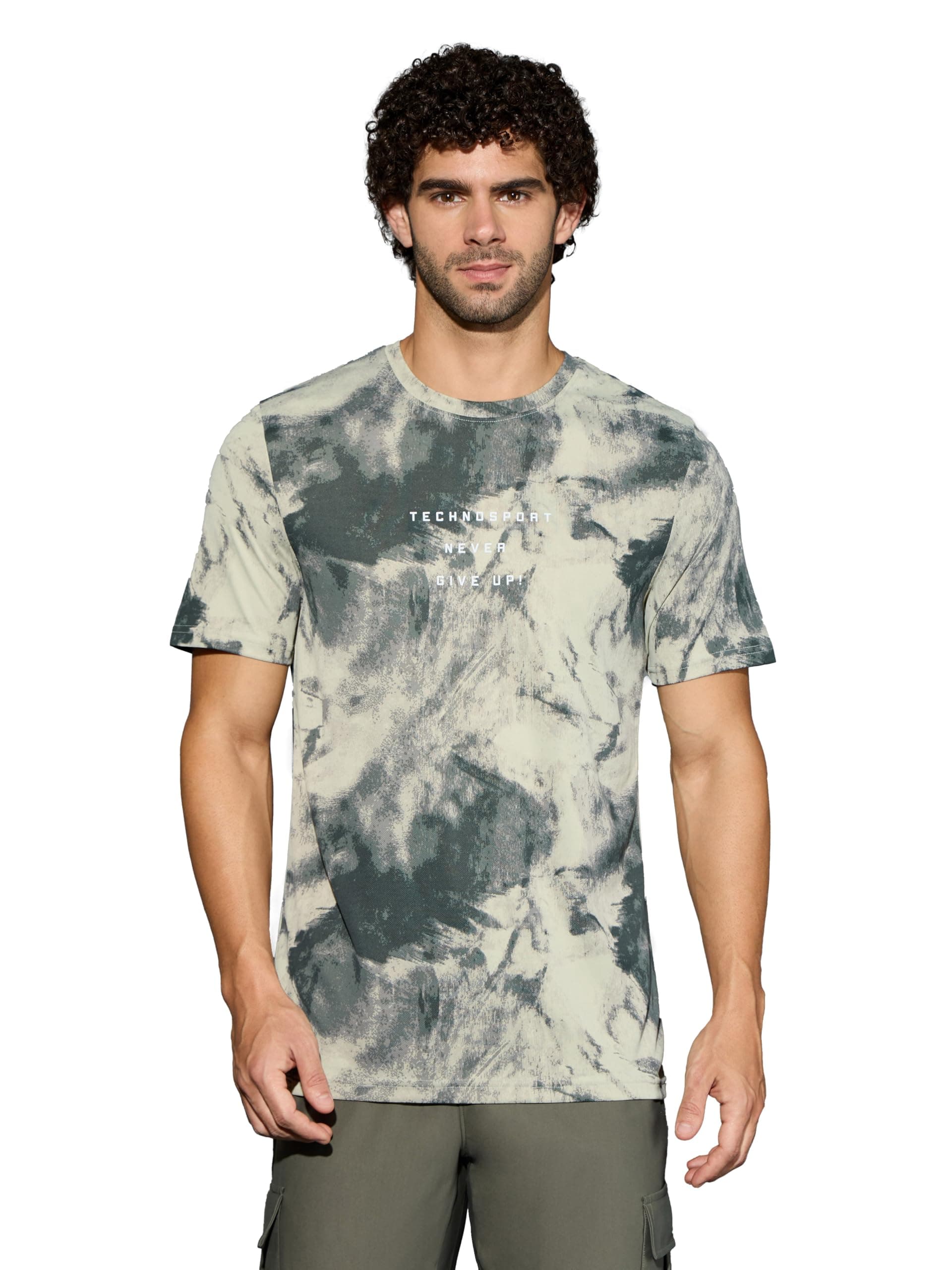 TECHNOSPORT Men's Regular Fit Half Sleeve Crew Neck T-Shirt, TECHNOCOOL+ Quick Dry Moisture Wicking Stretchable Sports Gym and Casual Wear