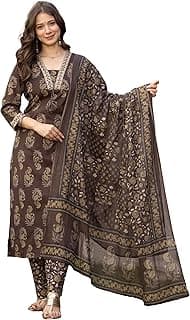 PARTHVI Women’s Cotton Printed Kurta Set with Pants & Dupatta | Elegant Ethnic Wear for Women | Floral Print | Comfortable Suit Set