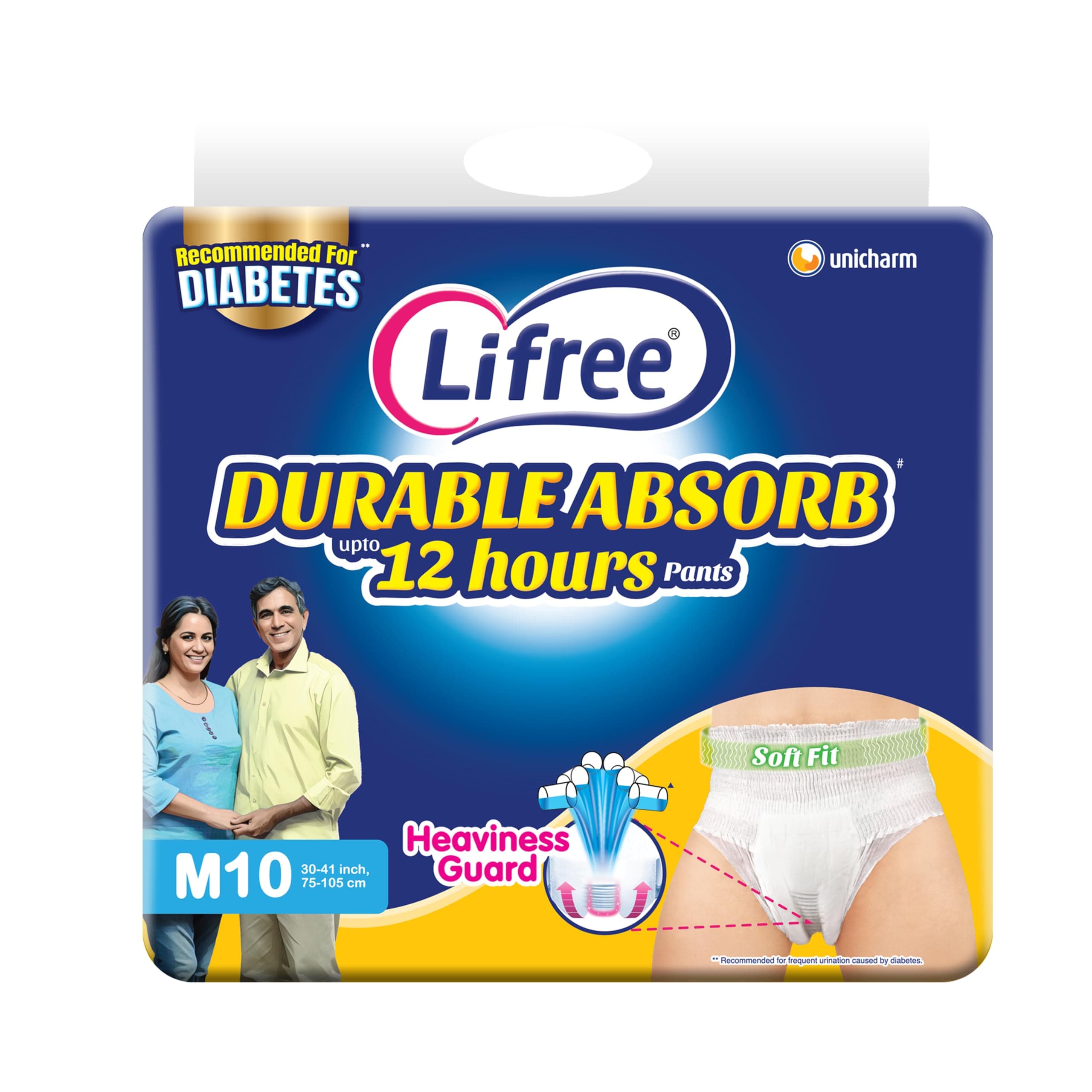 Lifree Durable Absorb Adult Diaper Pants | Size M | 30–41 Inches | Durable with Heaviness Guard | Soft Fit Waistband | High Absorption Up to 12 Hours | Breathable Waistband | Easy to Wear | 10 Count