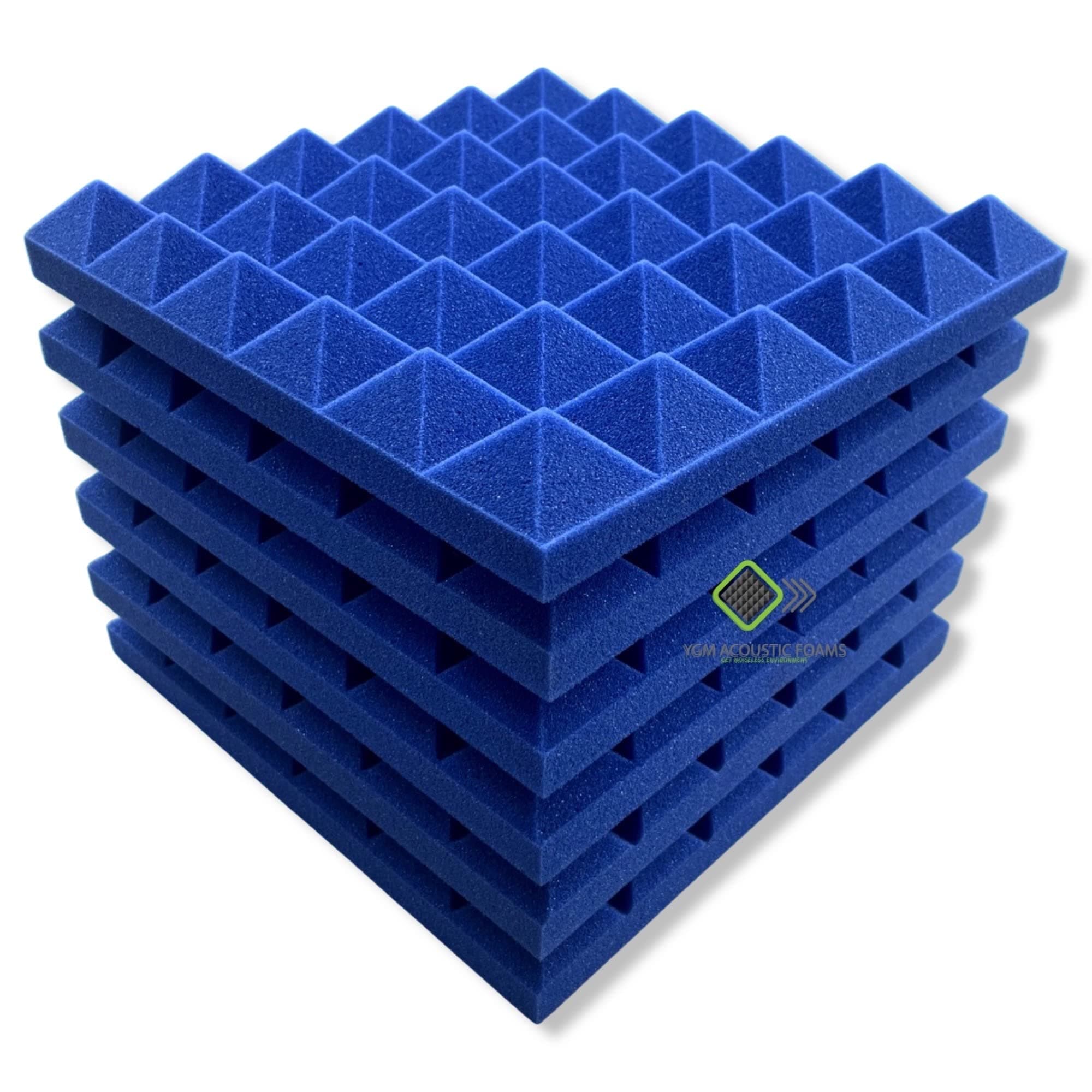 YGM Acoustic Foams® Pyramid Acoustic (Set of 6) 50 Kg/m³ High Density Panels, 12" X 12" X 2 Inches, Premium Grade Soundproofing Studio Noise, Echo Reduction and Absorption, 3D Structure (Blue)