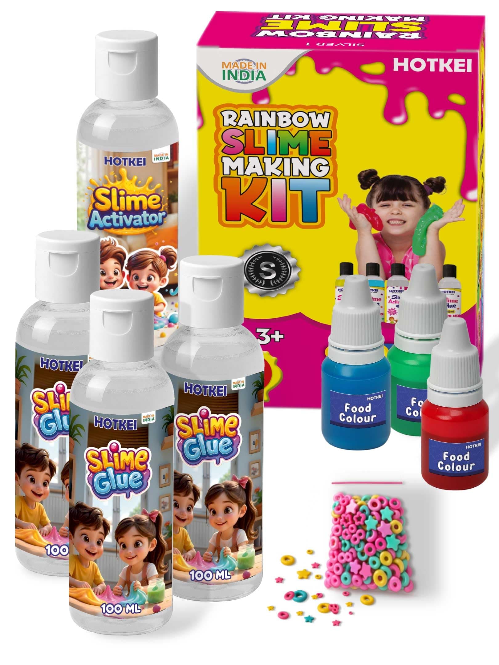 HOTKEI (Make 15+ Slimes) Multicolor Scented DIY Magic Toy Slimy Slime Activator Glue Gel Jelly Putty Making kit Set Toy for Boys Girls Kids Slime Activator 3 Transparent Glue &1 Activator